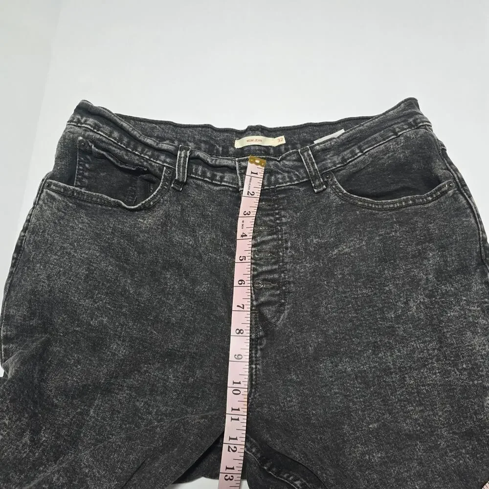 Levi’s High Waisted Mom Jeans Black Acid Wash Raw Hem Straight Leg 32 Y2K Grunge - Picture 5 of 11